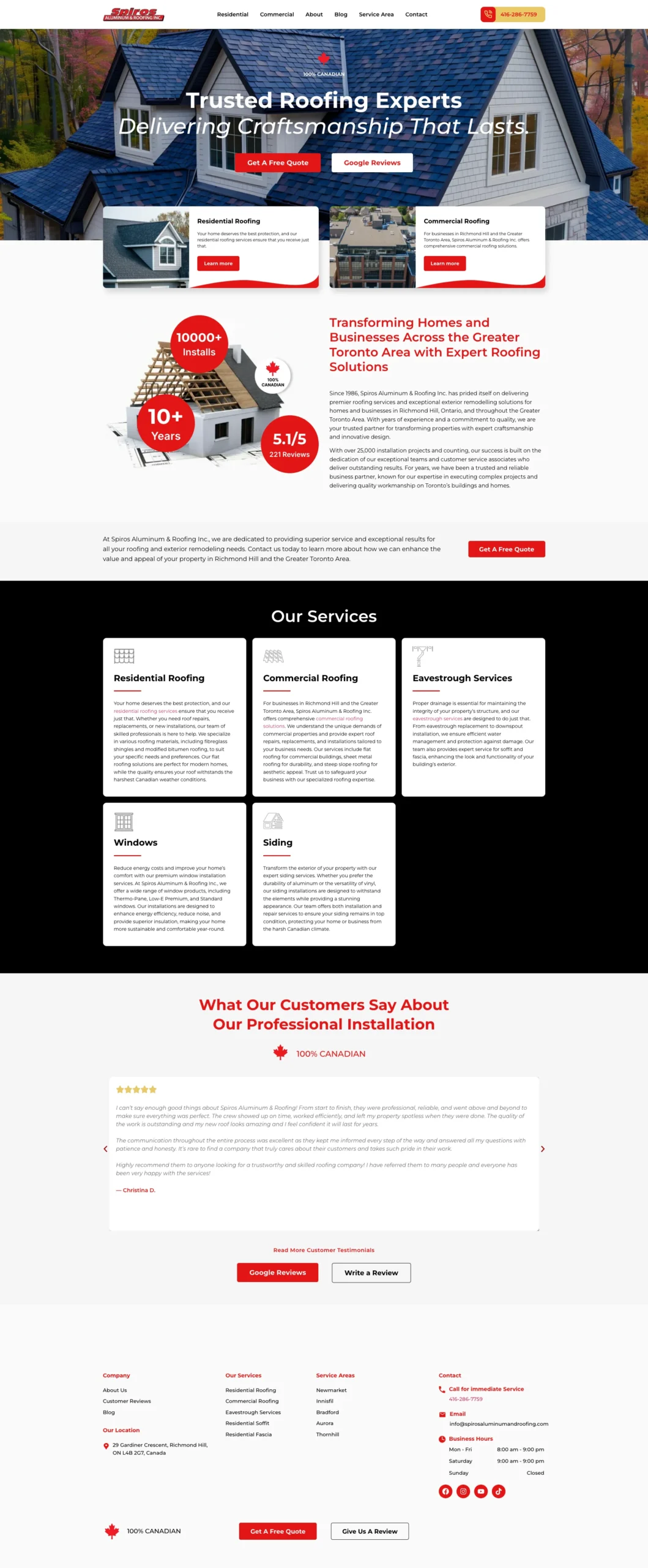 Spiros Aluminum & Roofing website